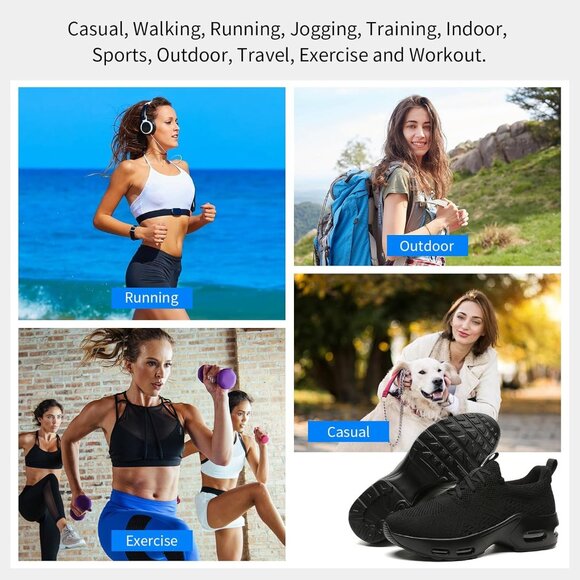 Women's Black Lightweight Mesh Running Sneakers Walking Athletic Shoes - Picture 7 of 7